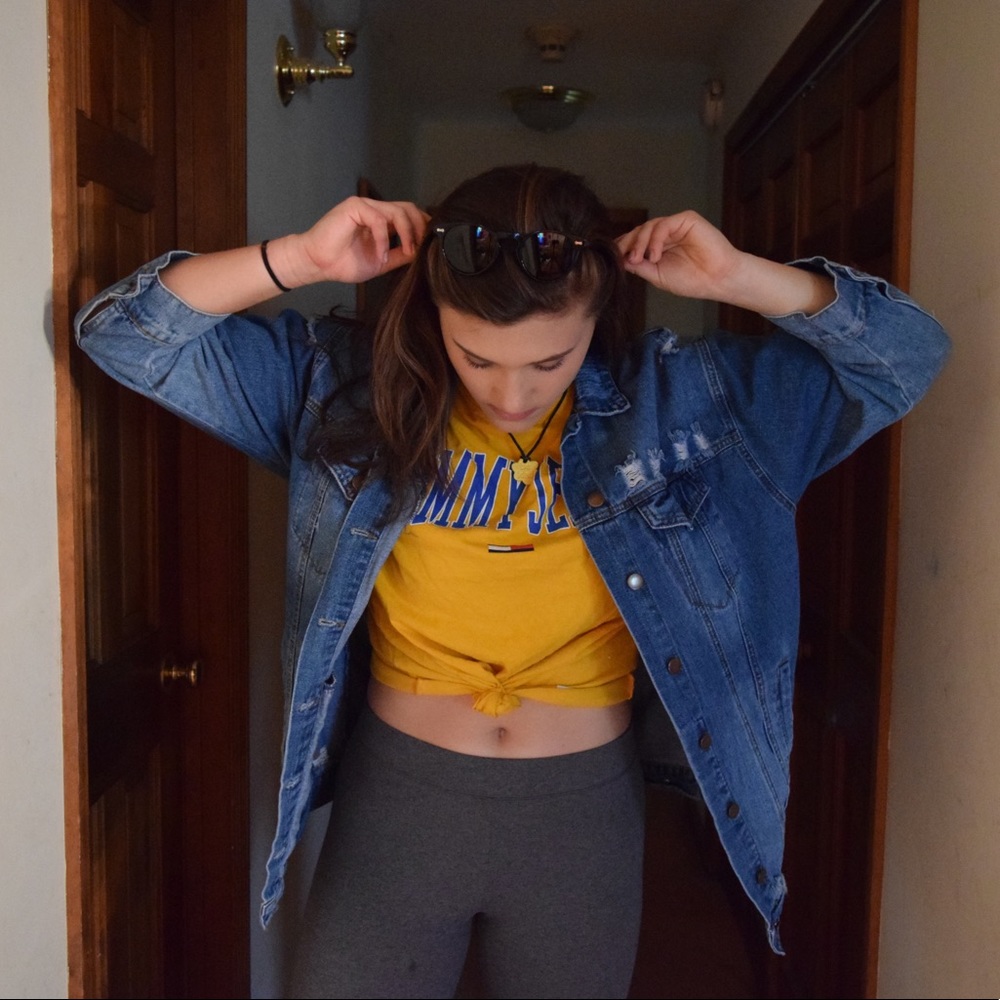 Oversized distressed denim jacket